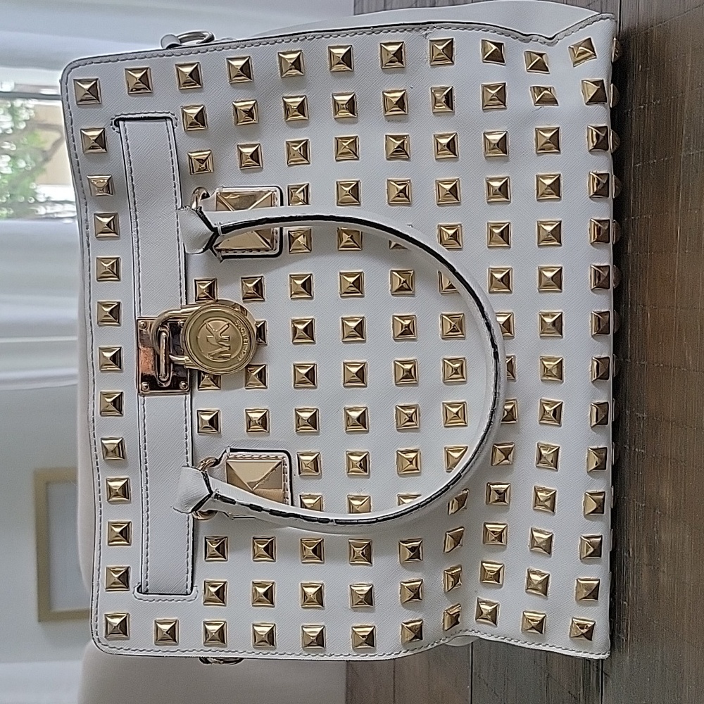 Michael Kors White Hamilton Tote with Gold Studs AUTHENTIC pls read description
